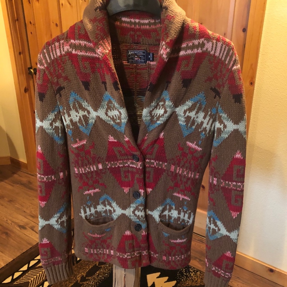 Western patterned button up sweater.